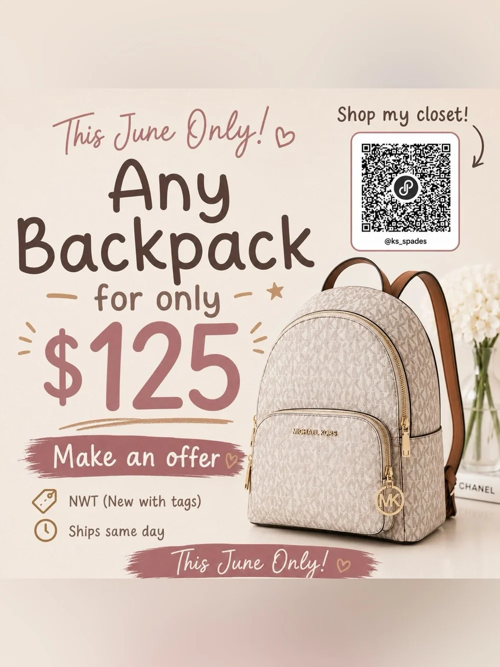 NWT Michael Kors 🔥 $125 ANY BACKPACK 🔥 OFFER NOW